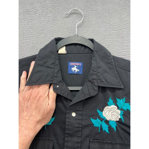 Chute #1 Shirt Mens Black L Western Pearl Snap Shirt Embroidered Rose Floral - Picture 4 of 11